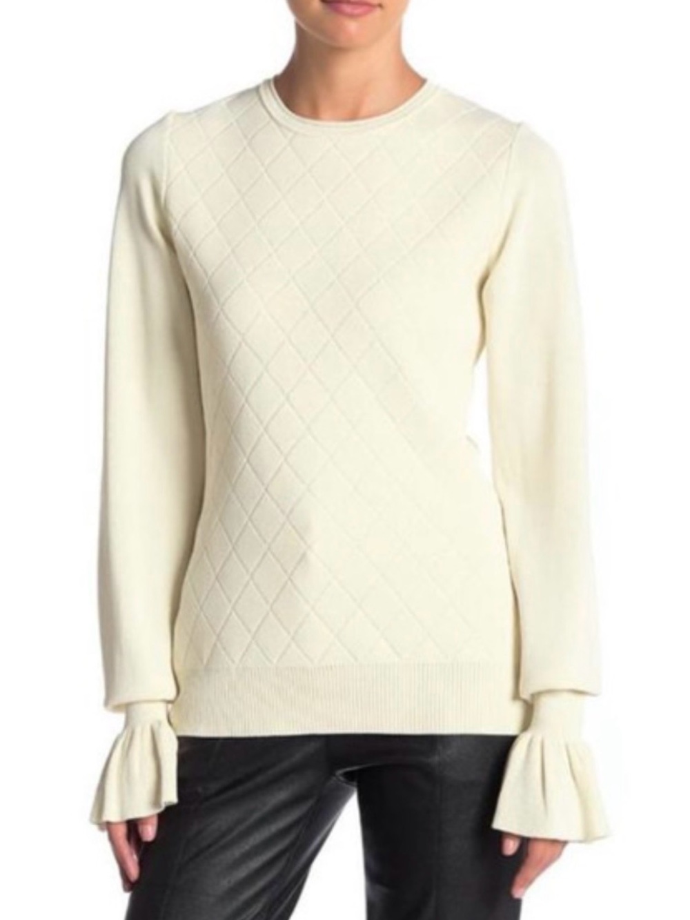 Opening Ceremony Diamond Knit Flare Sleeve Fine Gauge Sweater Top NWT Ecru M